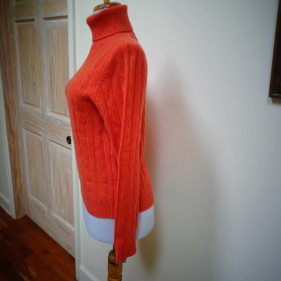 VGUC GRACE CASHMERE Mandarine 100% Cashmere Turtleneck Cableknit Sweater Size M - Picture 2 of 7